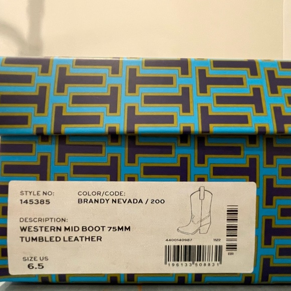 Tory Burch Western Leather Mid Boot, NWT, Size: 6.5, Color: Brandy Nevada - Picture 8 of 10